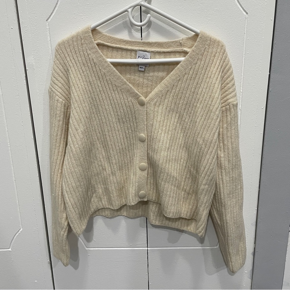 Princess Polly Cream Ribbed Cardigan